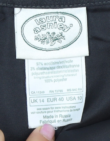 Laura Ashley Women's Black Wool Pencil Skirt, Size 14
