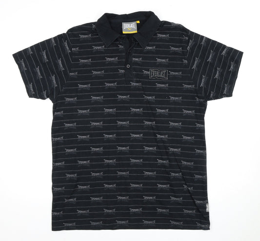 Everlast Men's Black Striped Polo Shirt L