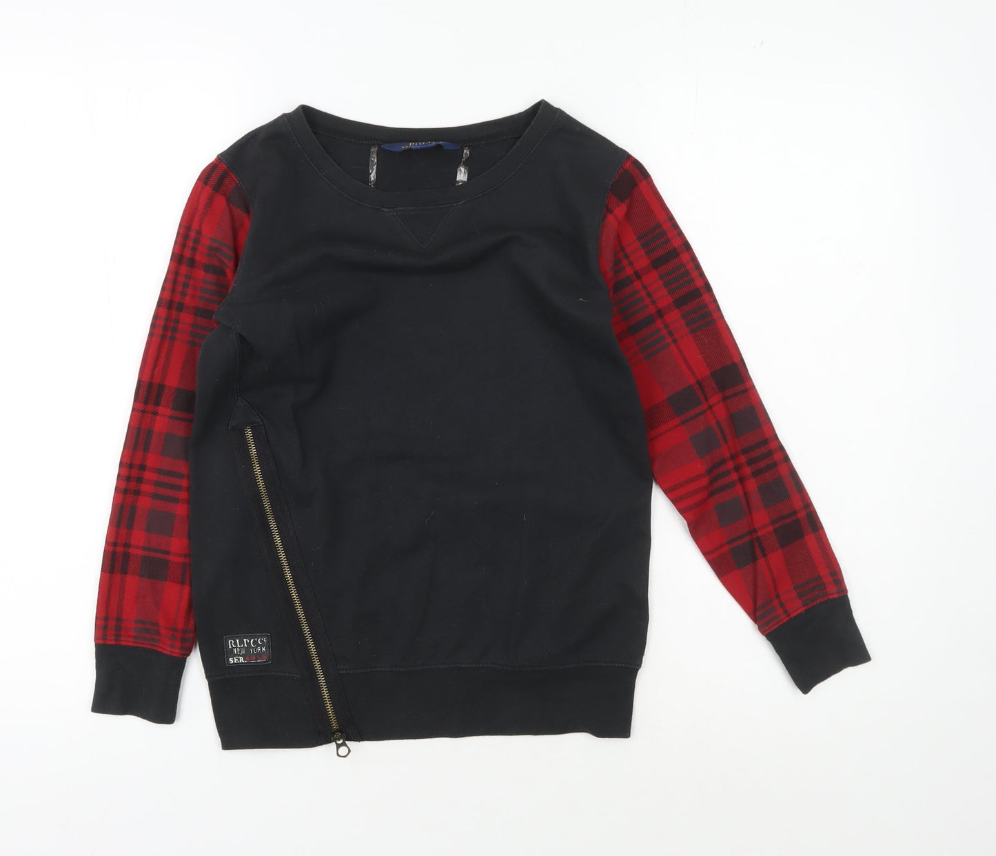 Polo Ralph Lauren Girls Black Pullover Sweater M Plaid Accents