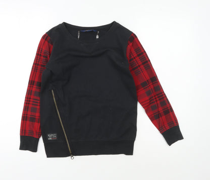 Polo Ralph Lauren Girls Black Pullover Sweater M Plaid Accents