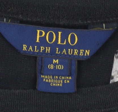 Polo Ralph Lauren Girls Black Pullover Sweater M Plaid Accents