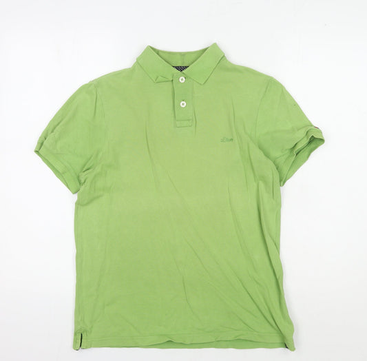 s.Oliver Men's Green Cotton Polo Shirt S