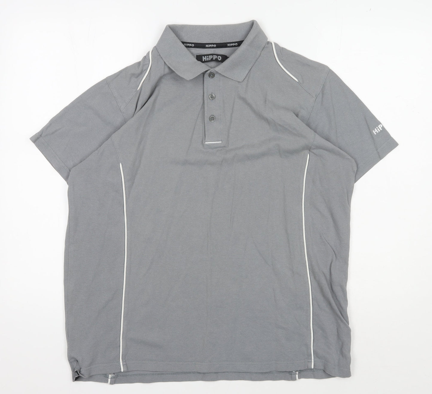 Hippo Men's Grey Polo Shirt M Solid Collared