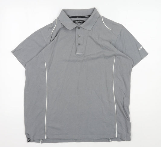 Hippo Men's Grey Polo Shirt M Solid Collared