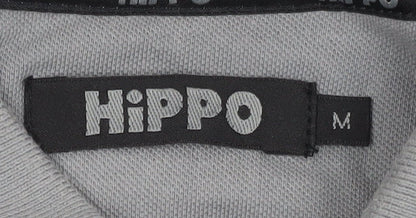 Hippo Men's Grey Polo Shirt M Solid Collared