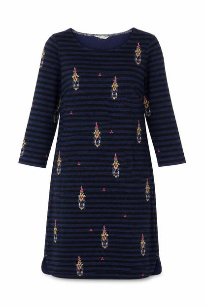 White Stuff Women’s Blue Striped Embroidered Dress Size 6