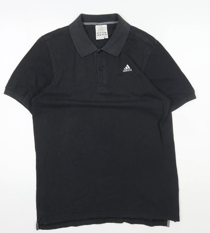 Adidas Men's Black Polo Shirt M - Casual Solid Cotton