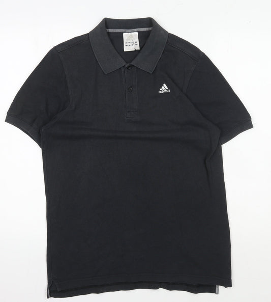Adidas Men's Black Polo Shirt M - Casual Solid Cotton