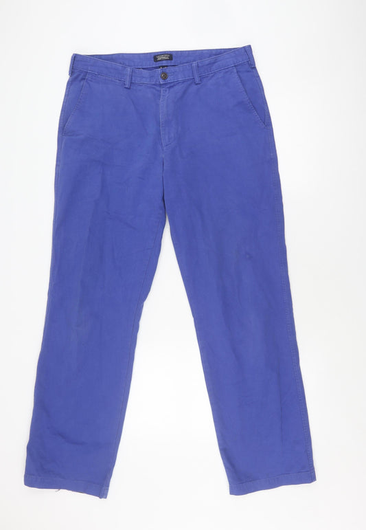 Lands' End Men's Blue Chino Trousers, Size 34, Classic Fit