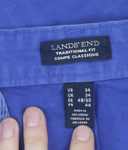 Lands' End Men's Blue Chino Trousers, Size 34, Classic Fit