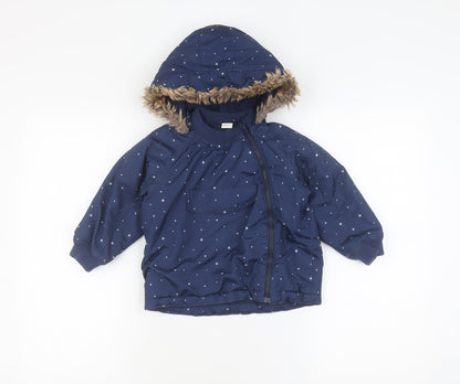 H&M Girls Blue Puffer Jacket Coat 2 Years