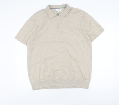 Next Men's Beige XL Polo Shirt 1/4 Zip Collar Casual