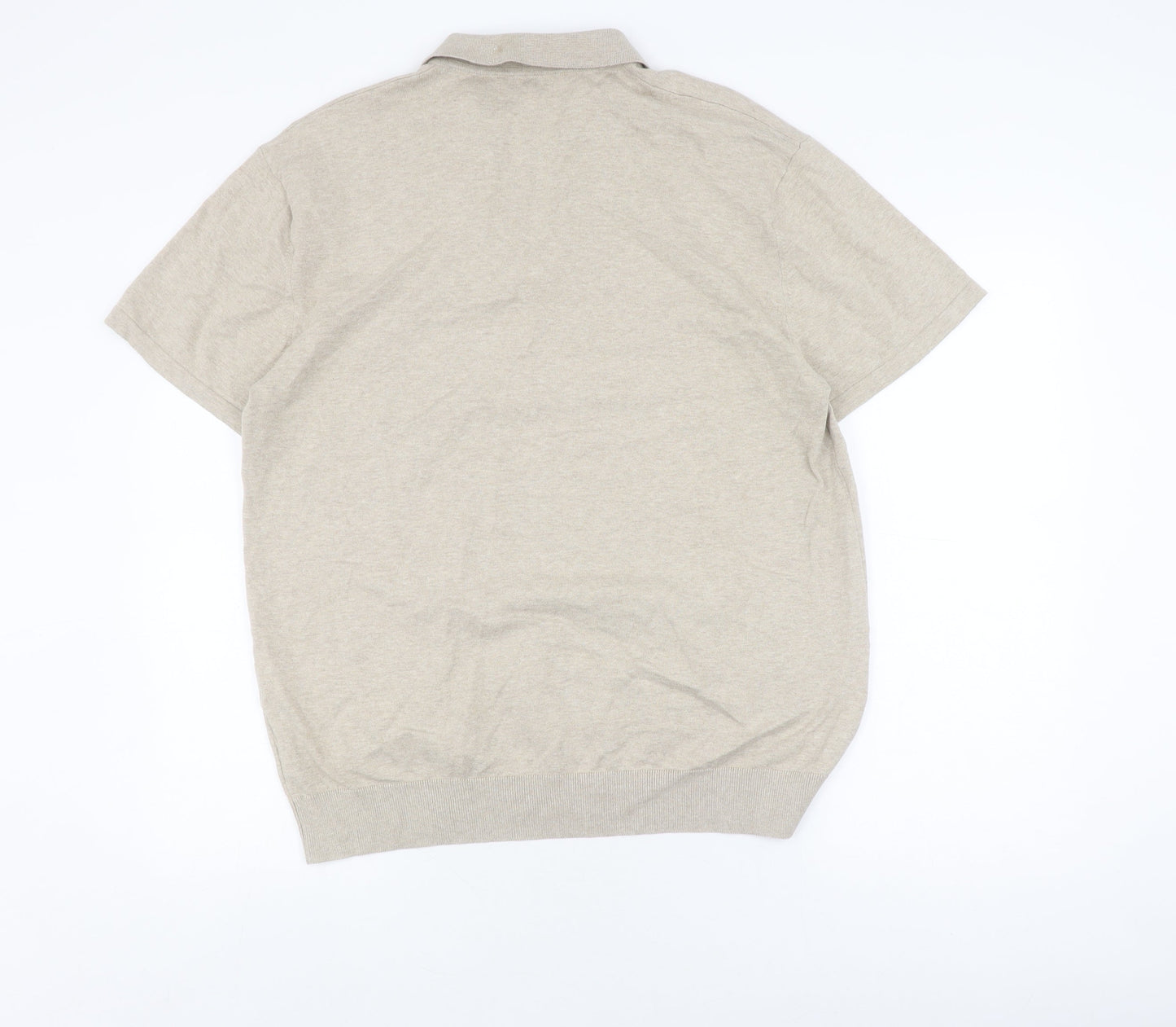 Next Men's Beige XL Polo Shirt 1/4 Zip Collar Casual