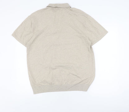 Next Men's Beige XL Polo Shirt 1/4 Zip Collar Casual