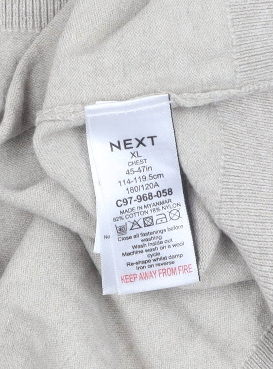 Next Men's Beige XL Polo Shirt 1/4 Zip Collar Casual