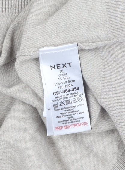 Next Men's Beige XL Polo Shirt 1/4 Zip Collar Casual