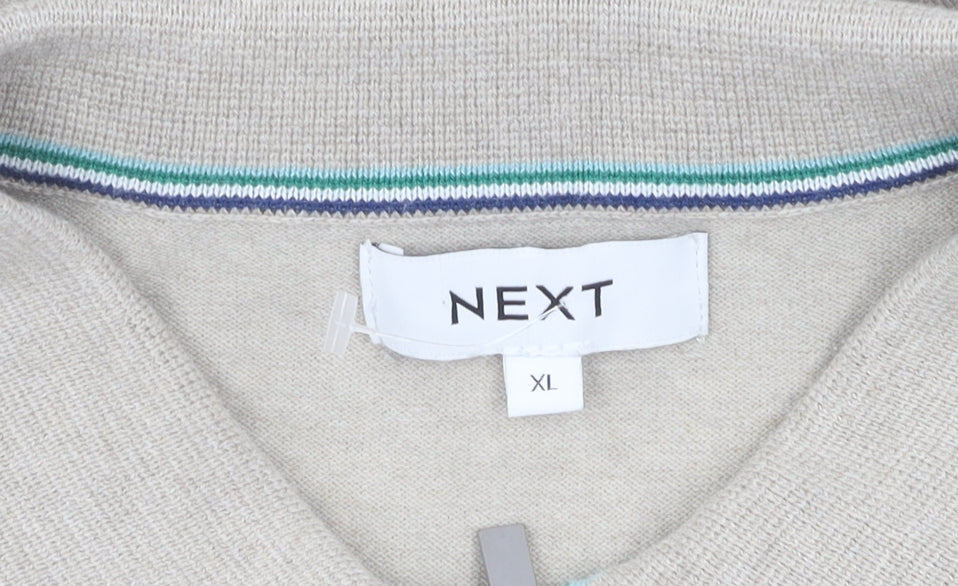 Next Men's Beige XL Polo Shirt 1/4 Zip Collar Casual