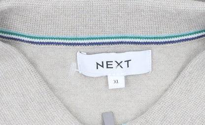 Next Men's Beige XL Polo Shirt 1/4 Zip Collar Casual