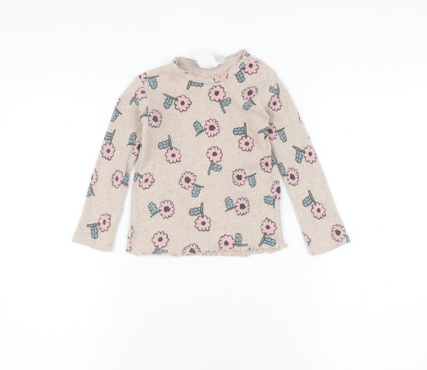 Zara Girls Beige Floral Long Sleeve T-Shirt, 2-3 Years