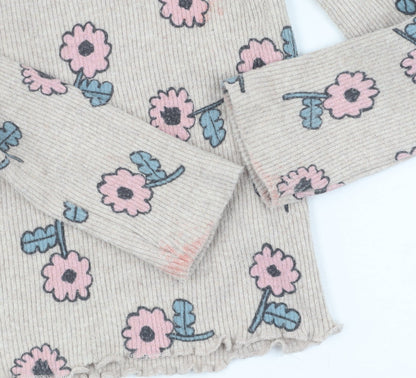 Zara Girls Beige Floral Long Sleeve T-Shirt, 2-3 Years