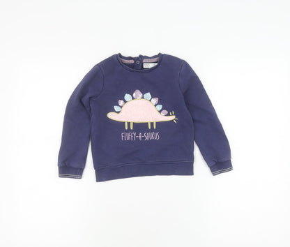 Marks and Spencer Girls Blue Henley Dinosaur Jumper 4-5 Years