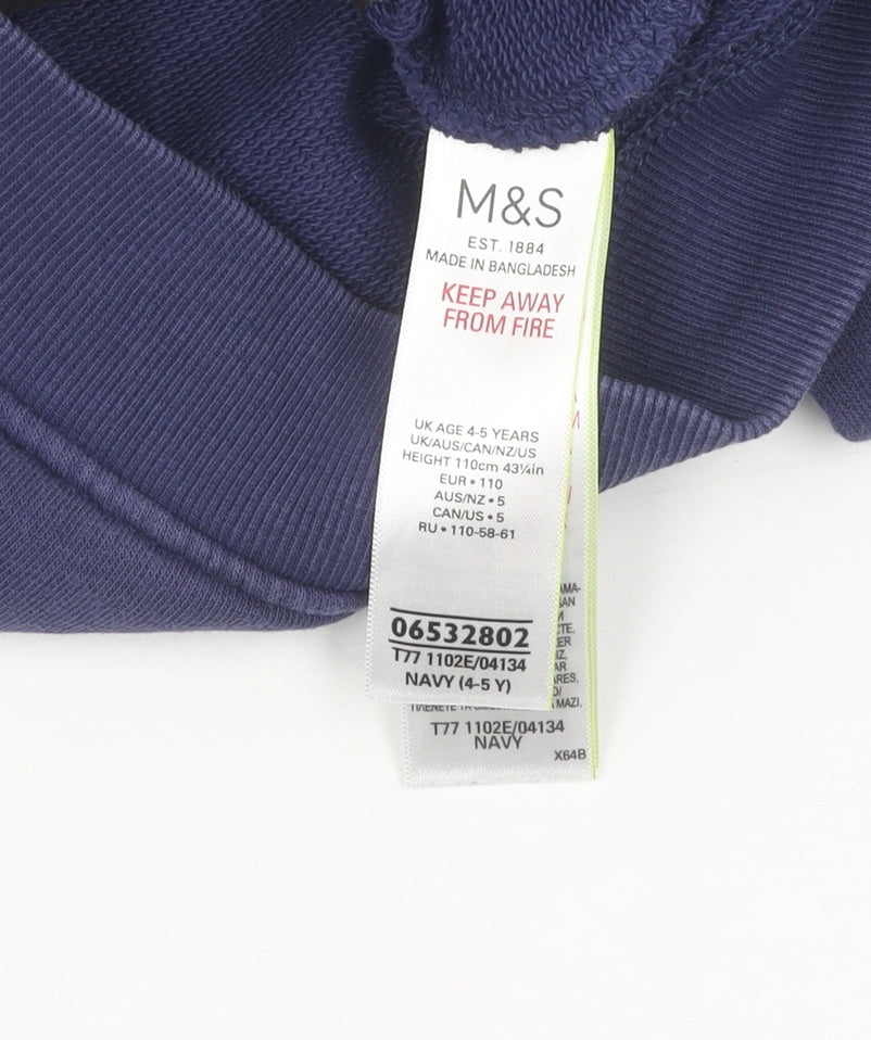Marks and Spencer Girls Blue Henley Dinosaur Jumper 4-5 Years