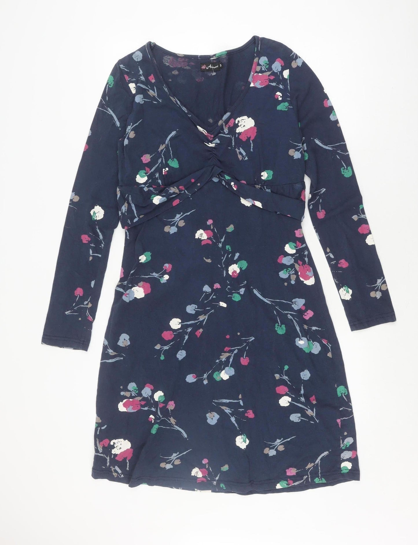 Amari Women's Blue Floral Wrap Dress, Long Sleeve, Regular Fit
