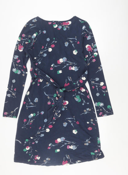 Amari Women's Blue Floral Wrap Dress, Long Sleeve, Regular Fit