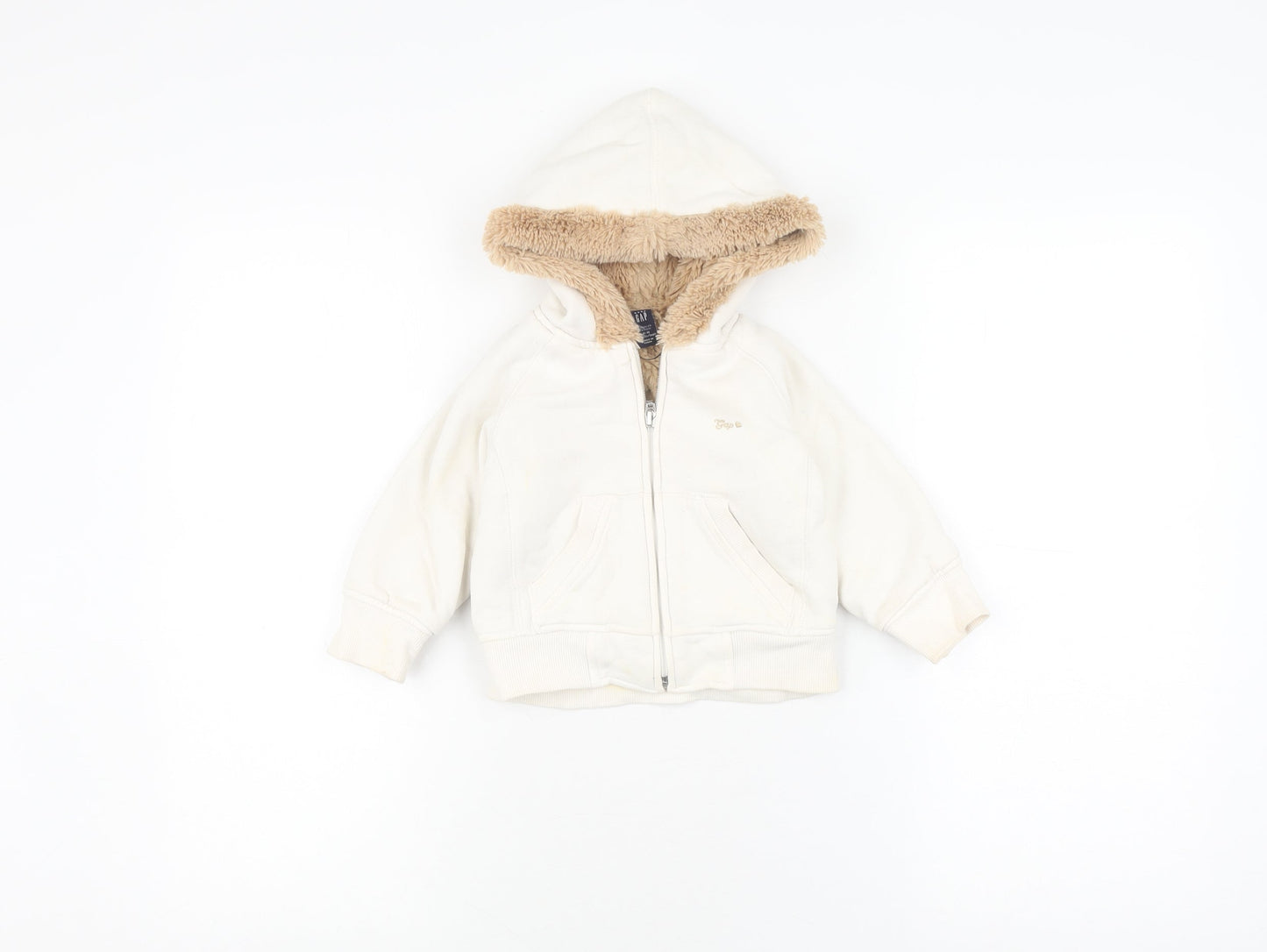 Gap Toddler Unisex White Jacket 12-18 Months, Hooded & Lined