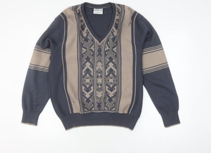 Gabicci Men's Blue Geometric V-Neck Jumper Small