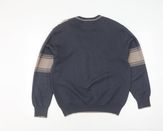 Gabicci Men's Blue Geometric V-Neck Jumper Small