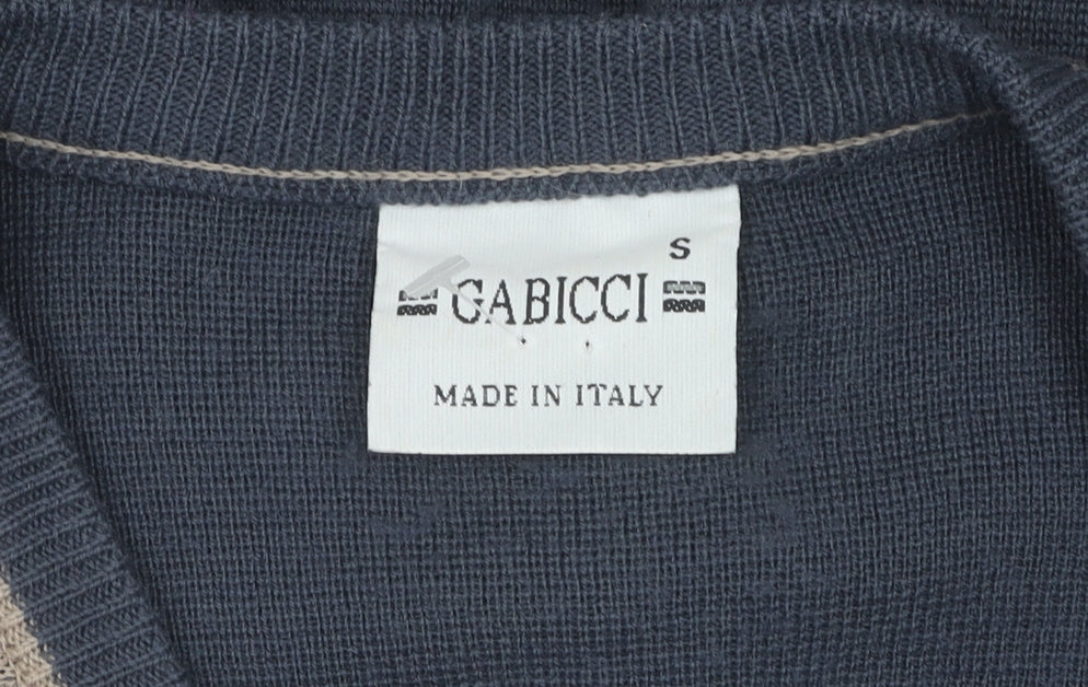 Gabicci Men's Blue Geometric V-Neck Jumper Small