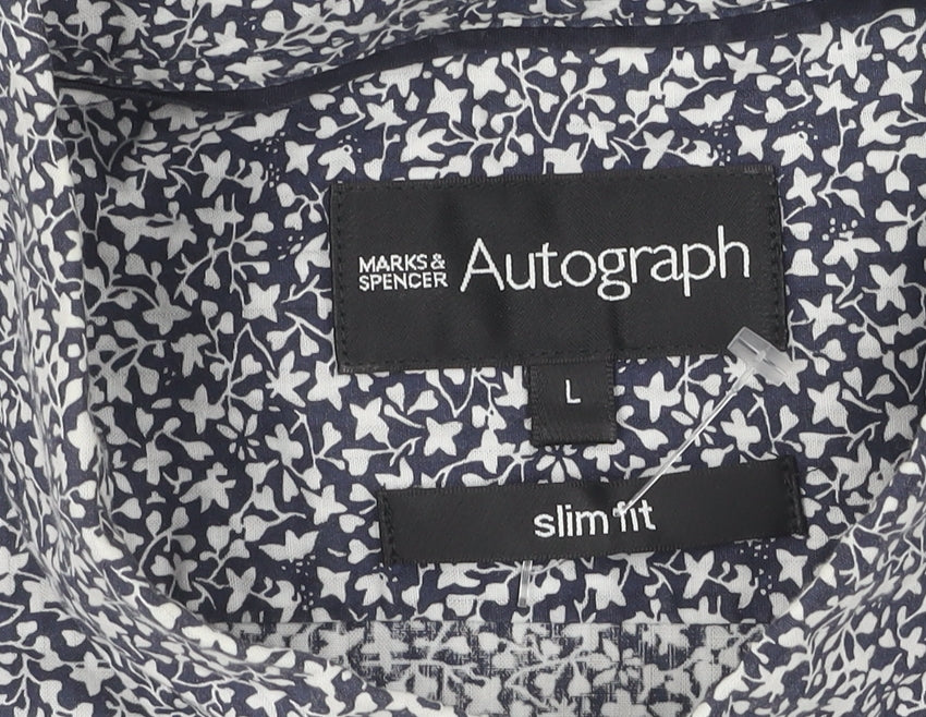 Marks & Spencer Men's Blue Floral Slim Fit Shirt