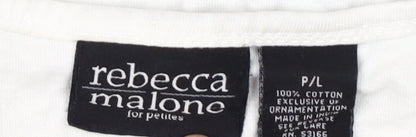 Rebecca Malone Women’s White Embroidered T-Shirt L