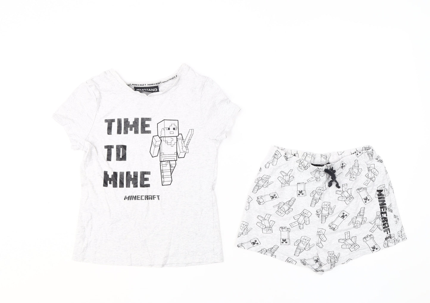 Minecraft Girls Grey Pyjama Set Size 9-10 Cartoon