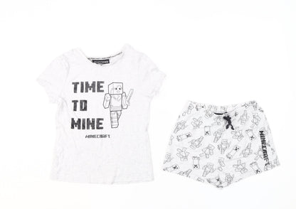 Minecraft Girls Grey Pyjama Set Size 9-10 Cartoon
