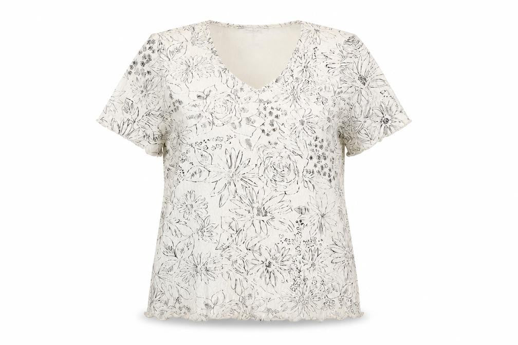 Berkertex Women's White Floral V-Neck T-Shirt Size 14