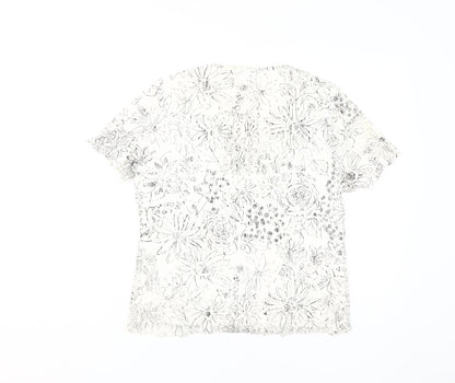 Berkertex Women's White Floral V-Neck T-Shirt Size 14
