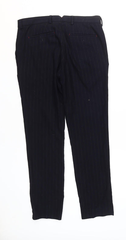 Spitalfields Men's Black Slim Fit Striped Trousers, 34