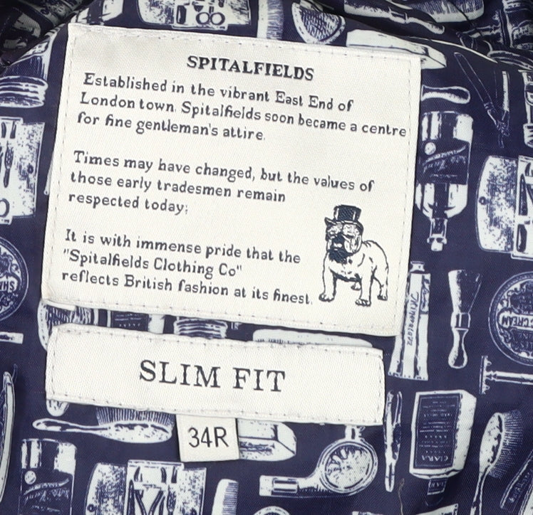 Spitalfields Men's Black Slim Fit Striped Trousers, 34