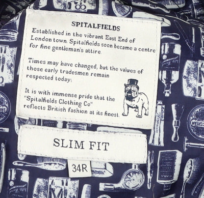 Spitalfields Men's Black Slim Fit Striped Trousers, 34