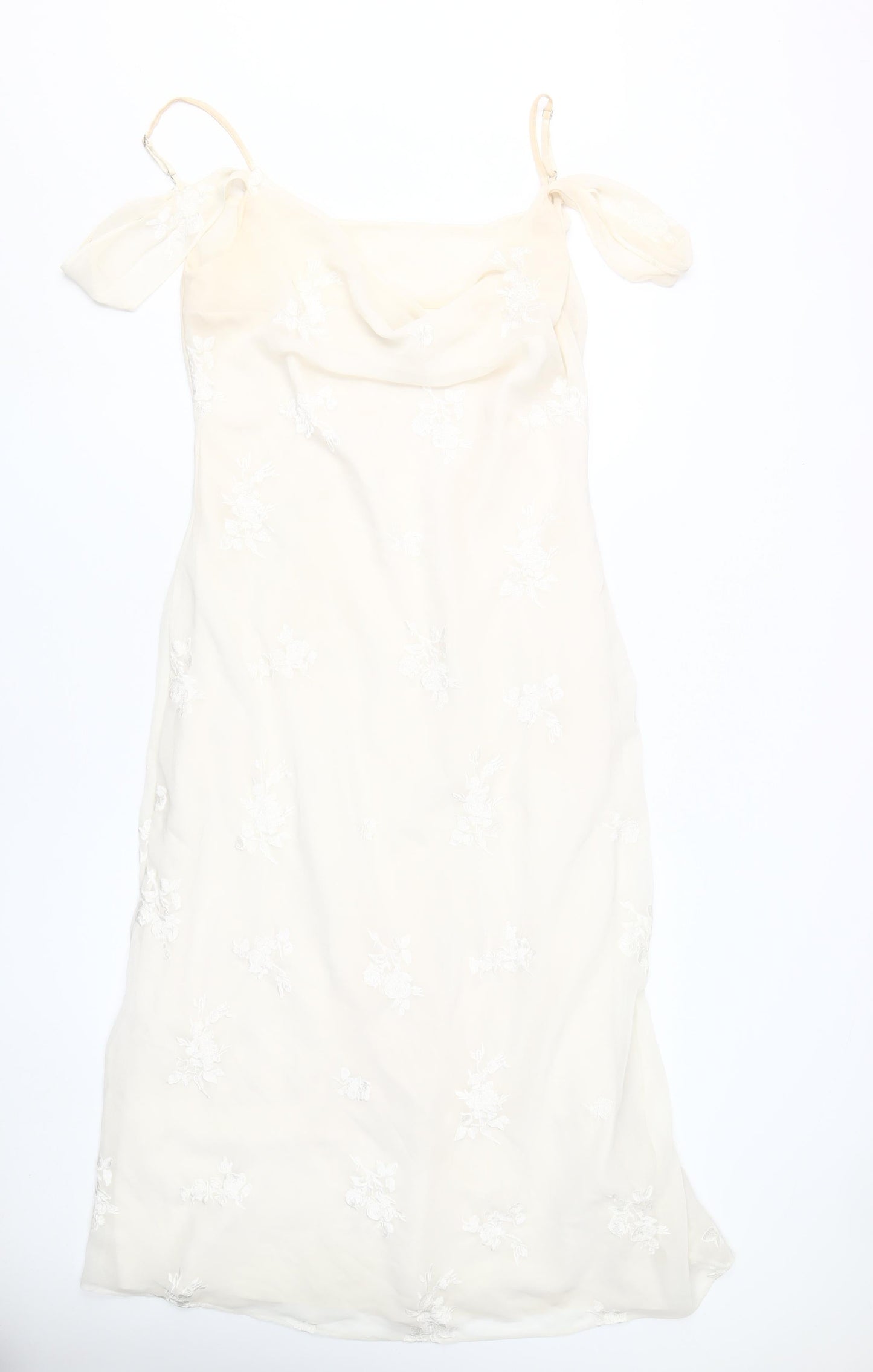 Coast Ivory Slip Dress Women Size 14 Floral Embroidered