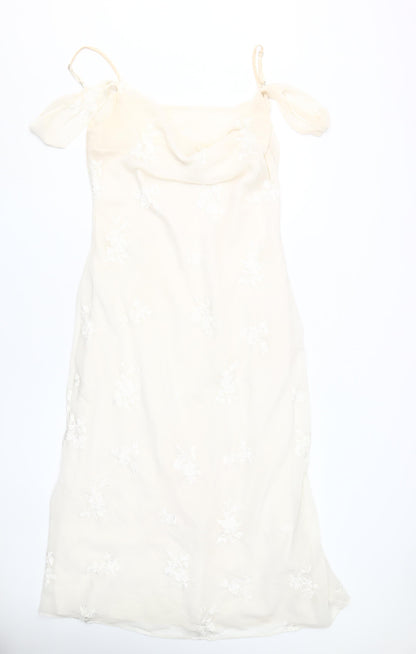 Coast Ivory Slip Dress Women Size 14 Floral Embroidered