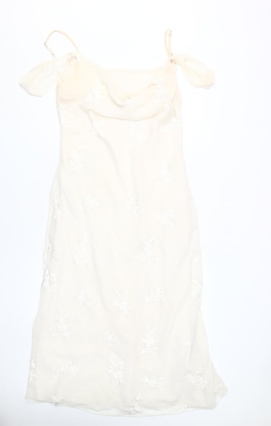 Coast Ivory Slip Dress Women Size 14 Floral Embroidered