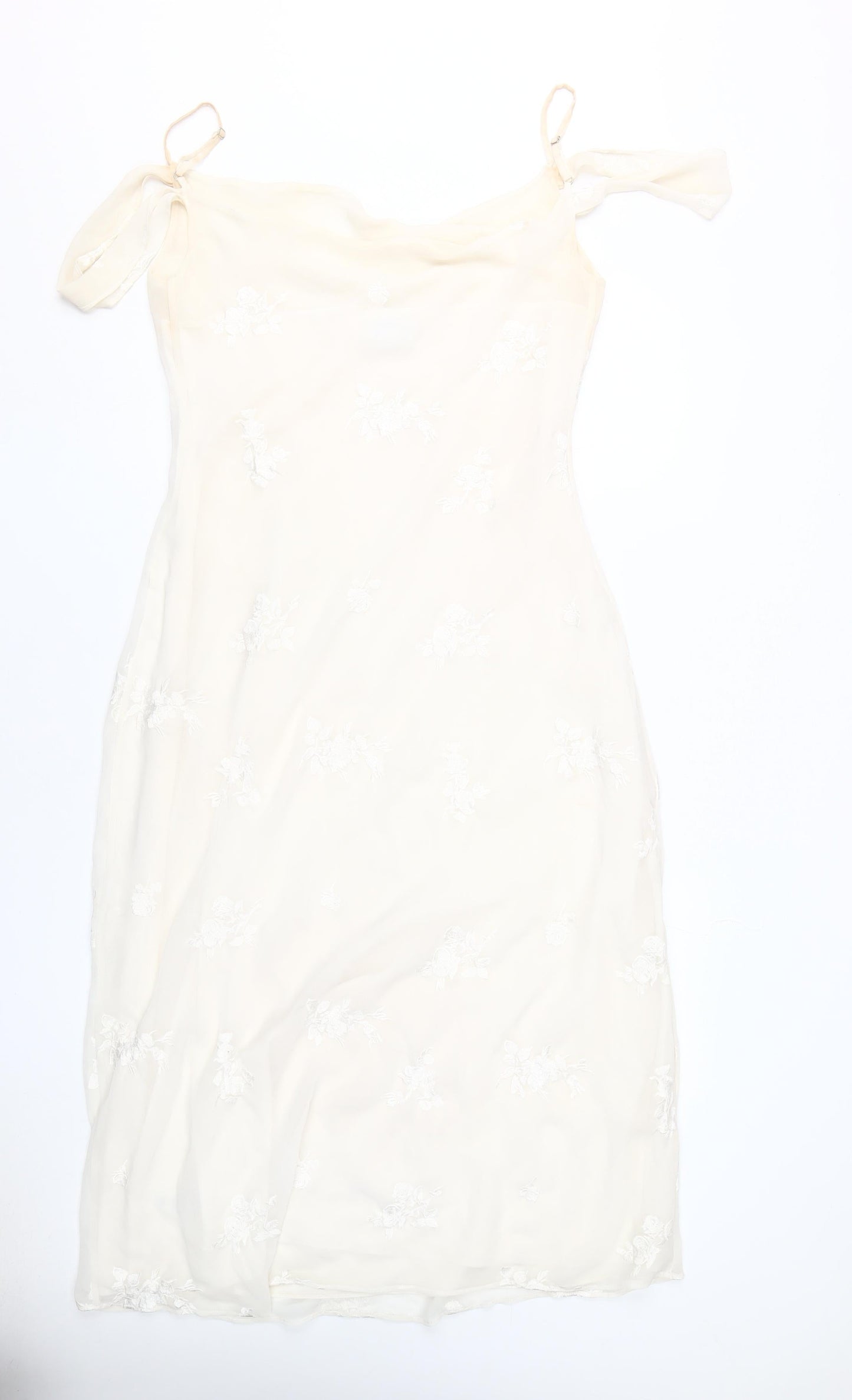 Coast Ivory Slip Dress Women Size 14 Floral Embroidered