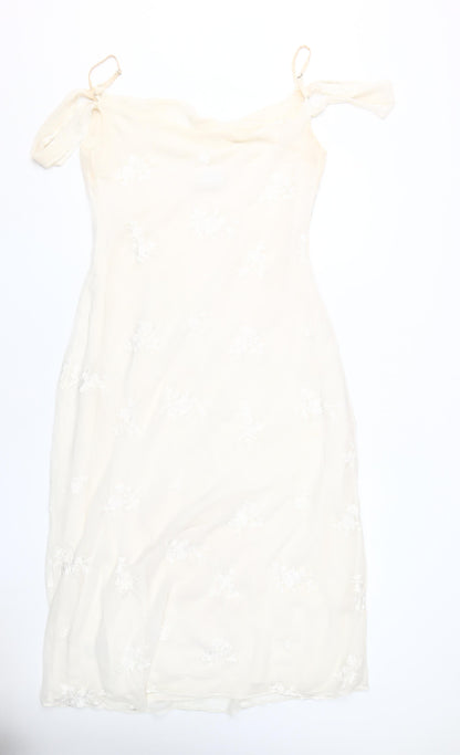 Coast Ivory Slip Dress Women Size 14 Floral Embroidered