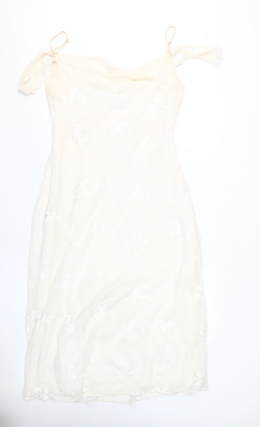 Coast Ivory Slip Dress Women Size 14 Floral Embroidered