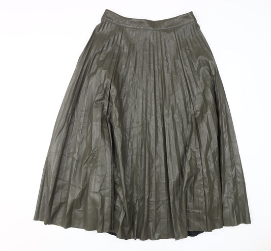 Next Women's Green Pleated Midi Skirt, Size 10