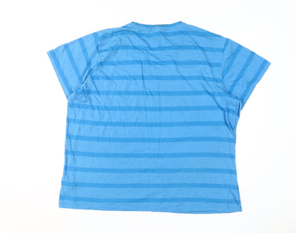 Lee Cooper Men Blue Striped T-Shirt 2XL, Cotton Blend