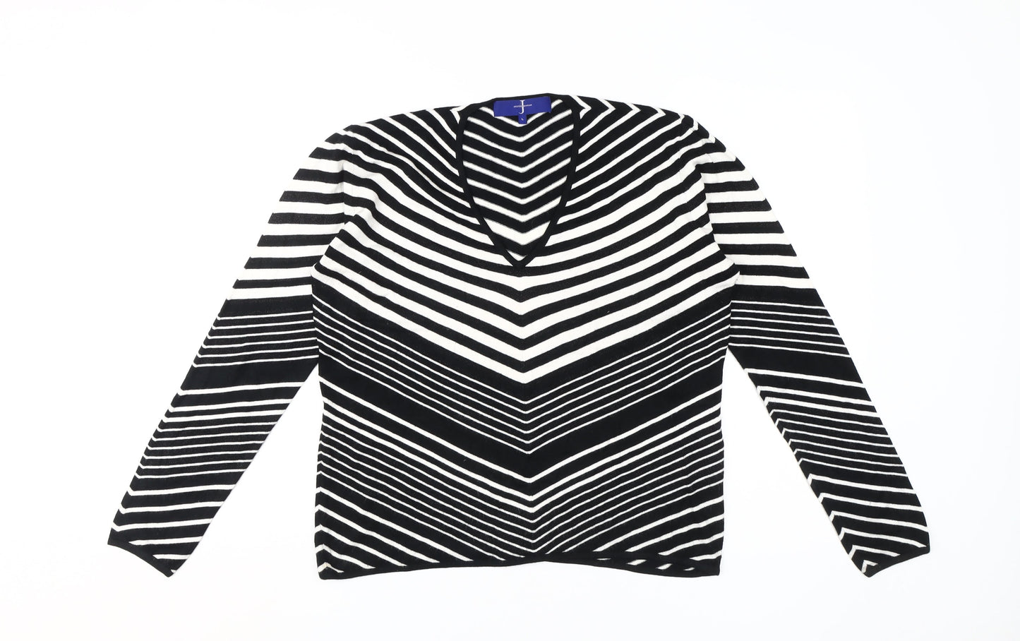 Jasper Conran Women's Black Striped V-Neck Jumper Size L